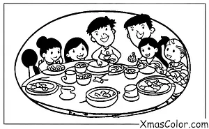 Noël / Les campanilles: Une famille rassemblée autour de la table du dîner