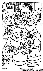 Noël / Les lutins de Noël: Coloriage des enfants des Elfes de Noël fabriquant des jouets dans l'atelier