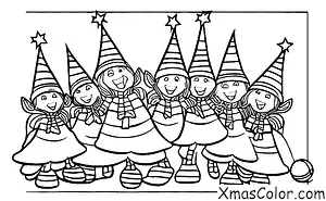 Noël / Les lutins de Noël: Les elfes de Santa volant sur leurs chapeaux d'elfe