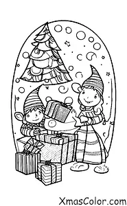 Noël / Les lutins: Les elfes emballent des cadeaux