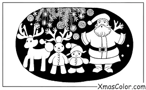 Noël / Les rennes du Père Noël: Père Noël et ses rennes dans la forêt