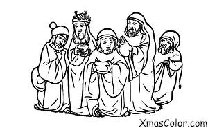 Noël / Les Rois Mages: Les trois rois mages présentant leurs cadeaux à Jésus