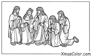 Noël / Les Trois Rois: Les Trois Rois offrant leurs cadeaux à Jésus