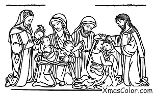 Noël / Les Trois Rois: Les trois Rois présentant leurs cadeaux à Jésus enfant