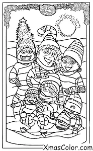 Noël / Luge: Une famille de trois personnes faisant du toboggan ensemble sur une colline
