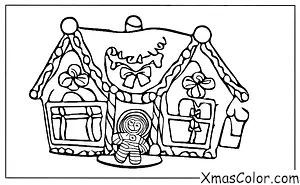 Noël / Maisons de pain d'épices de Noël: Une maison en pain d'épice avec un bonhomme de pain d'épice dans le jardin
