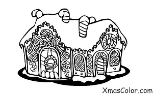 Noël / Maisons de pain d'épices de Noël: Une maison en pain d'épices avec une couronne de Noël