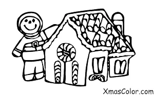 Noël / Manger des maisons en pain d'épices: Une famille de bonhommes de pain d'épice en train de manger une maison en pain d'épice