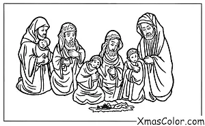 Noël / Marie: Les trois rois mages apportant des cadeaux à l'enfant Jésus