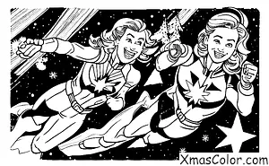 Noël / Marvel Noël: Captain Marvel qui vole dans le ciel pour sauver Noël