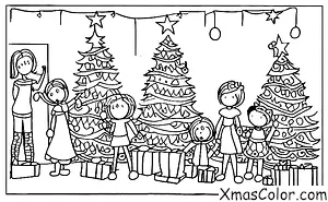 Noël / Musique de Noël: Une famille chantant autour du sapin de Noël