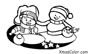 Noël / Neige: Une petite fille qui fait un bonhomme de neige