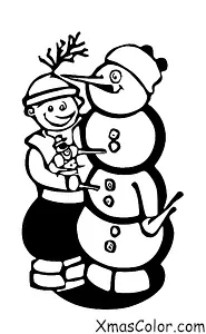 Noël / Noël à la campagne: Un père et son fils construisent un bonhomme de neige