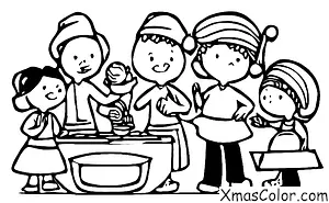 Noël / Noël à la campagne: Une famille en train de cuisiner des biscuits ensemble