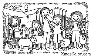 Noël / Noël à la campagne: Une famille qui visite une ferme