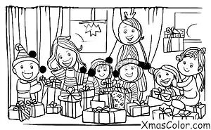 Noël / Noël au présent: Les enfants ouvrent des cadeaux le matin de Noël