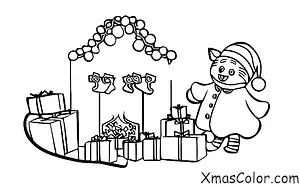 Noël / Noël avec des animaux: Un chat jouant avec un sapin de Noël