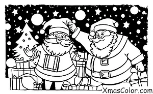 Noël / Noël Blanc: Scène de Noël blanche avec Papa Noël descendant par la cheminée
