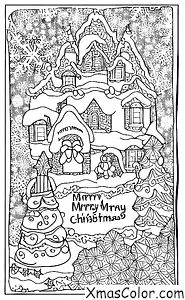 Noël / Noël Blanc: Scene de Noël blanche avec une carte de Noël