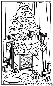 Noël / Noël Blanc: Une cheminée avec un feu de bois