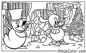 Noël / Noël Disney: Donald Canard construisant un bonhomme de neige