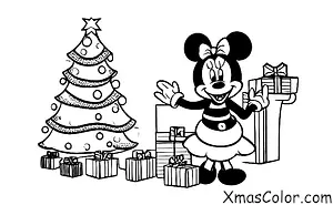 Noël / Noël Disney: Minnie Souris en train de décorer son sapin de Noël
