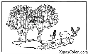 Noël / Noël en montagne: Un couple de cerfs marchant dans la forêt