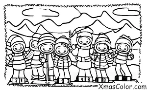 Noël / Noël en montagne: Un groupe de personnes en train de skier sur une montagne