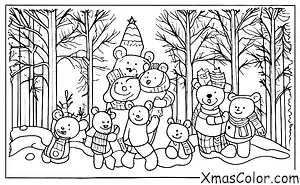 Noël / Noël en montagne: Une famille d'ours appréciant le paysage d'hiver