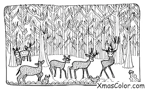 Noël / Noël en montagne: Une famille de cerfs profitant du paysage hivernal
