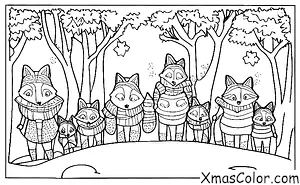 Noël / Noël en montagne: Une famille de renards appréciant le paysage hivernal