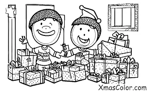 Noël / Noël moderne: Un enfant qui ouvre un cadeau le matin de Noël