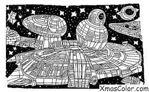 Noël / Noël Star Wars: Le Millennium Falcon volant à travers un ciel étoilé
