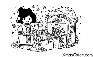 Noël / Noël Star Wars: Une scène de Luke Skywalker et de la princesse Leia en train de décorer une maison en pain d'épice