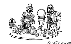 Noël / Noël Star Wars: Une scène de R2-D2 et C-3PO décorant un sapin de Noël