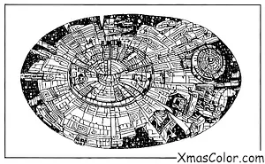 Noël / Noël Star Wars: Une scène du Faucon Millénaire volant à travers un ciel étoilé