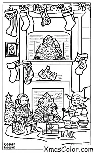 Noël / Noël Star Wars: Yoda assis devant la cheminée