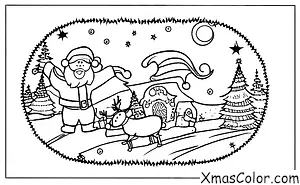 Noël / O venez, tous les fidèles: Le père Noël et ses rennes volant dans le ciel nocturne