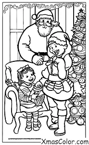 Noël / Offrir: Le père Noël en train de donner un cadeau à une petite fille