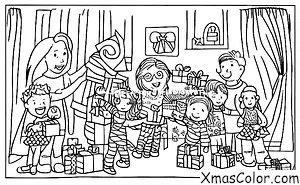 Noël / Offrir: Une famille s'offrant des cadeaux mutuellement