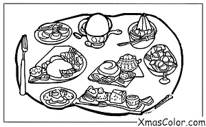 Noël / Paix: Une table avec un festin de Noël disposé dessus