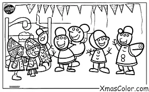 Noël / Peppa Pig Noël: Peppa Pig se battant avec des boules de neige