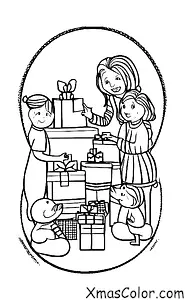 Noël / Pièces de Noël: Une famille qui ouvre des cadeaux le matin de Noël