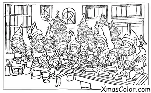Noël / Pôle Nord: Père Noël et ses lutins dans leur atelier au Pôle Nord