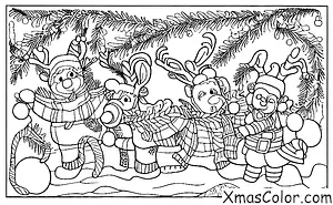 Noël / Pôle Nord: Rudolph et les autres rennes jouant dans la neige au pôle nord