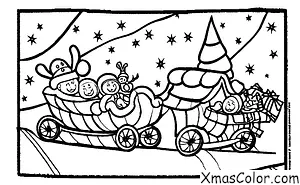 Noël / Rudolph: Rudolph et le Père Noël volant dans le ciel
