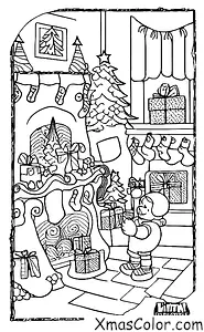Noël / Rudolph: Rudolph et Père Noël livrant des cadeaux