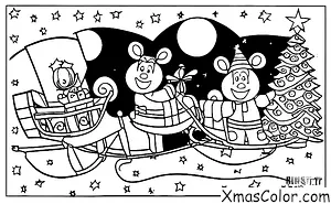 Noël / Rudolph: Rudolph et Santa volant dans le ciel nocturne