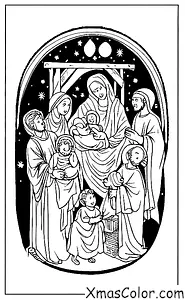 Noël / Scène de la nativité: La scène de la Nativité avec l'enfant Jésus, Marie, Joseph, les trois Mages et les animaux