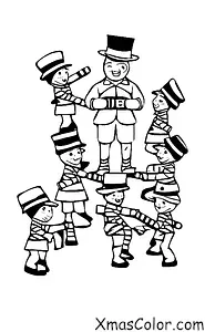 Noël / Soldats de plomb: Un soldat de plomb guide un groupe d'enfants dans une partie de saut en longueur